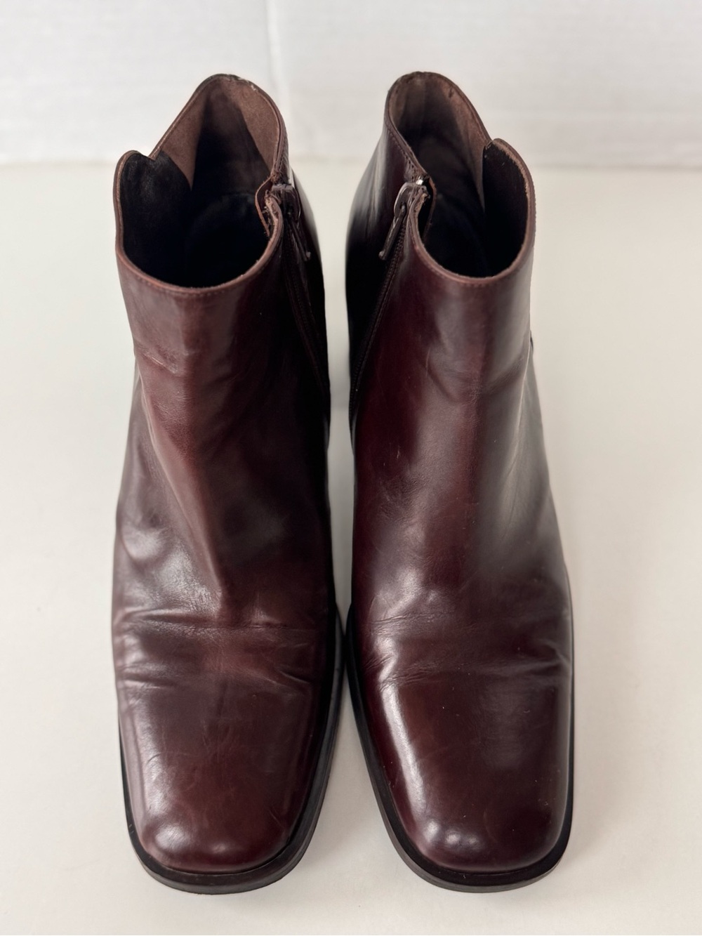 Vintage 90s Y2K VIA SPIGA Brown Square Toe Block Heel Ankle Boots Size 9.5 - Picture 4 of 11
